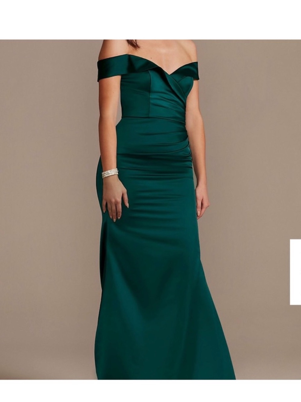 One-Shoulder Satin Gown green dress David’s bridal
